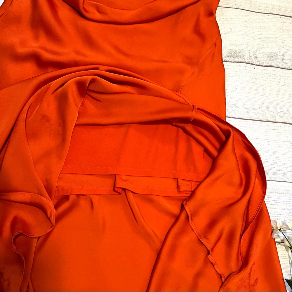 EXPRESS Satin Cowl Neck Asymmetrical Hem Maxi Slip Dress - Picture 7 of 16